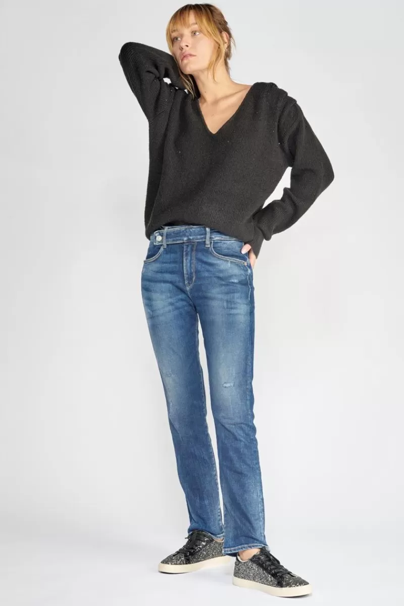 Le Temps des Cerises Coupe Regular-Basic 400/17 Mom Taille Haute 7/8Eme Jeans Destroy Bleu N°2 Blue