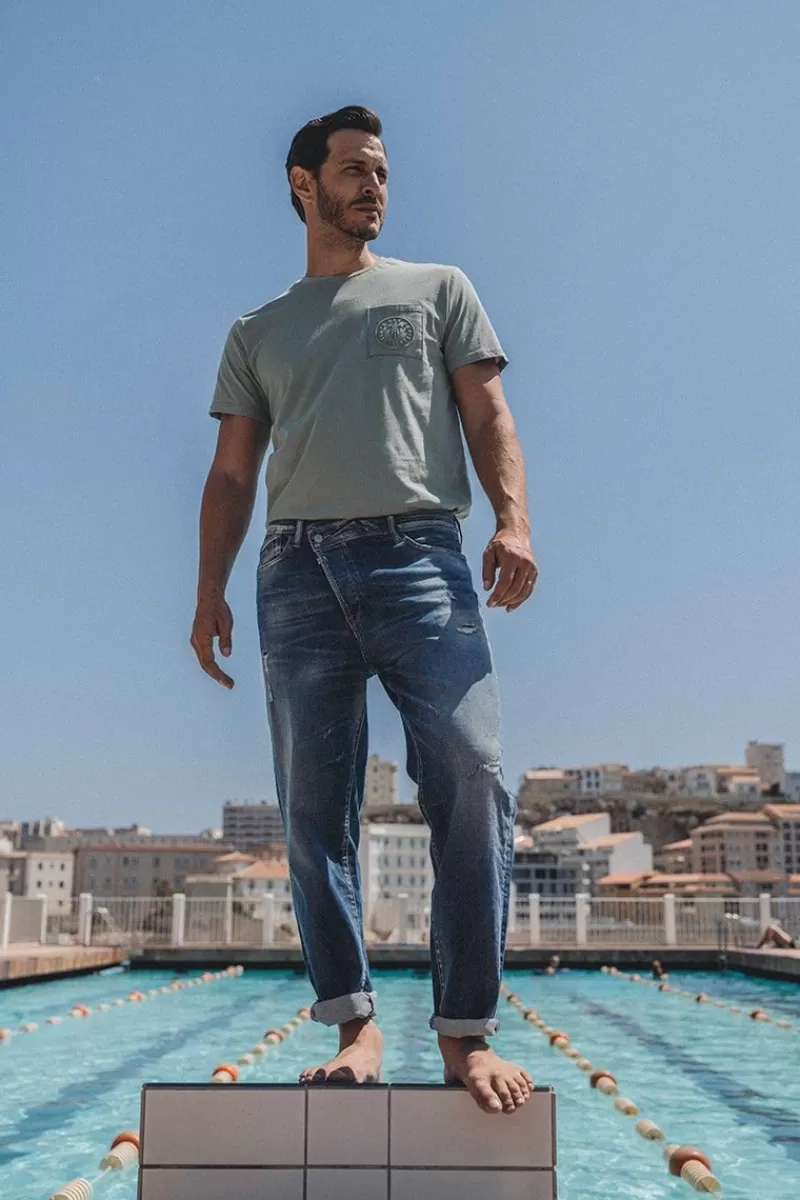 Le Temps des Cerises Coupe Relax-1998 Basic 7/8Eme Jeans Vintage Destroy Bleu N°2 Blue