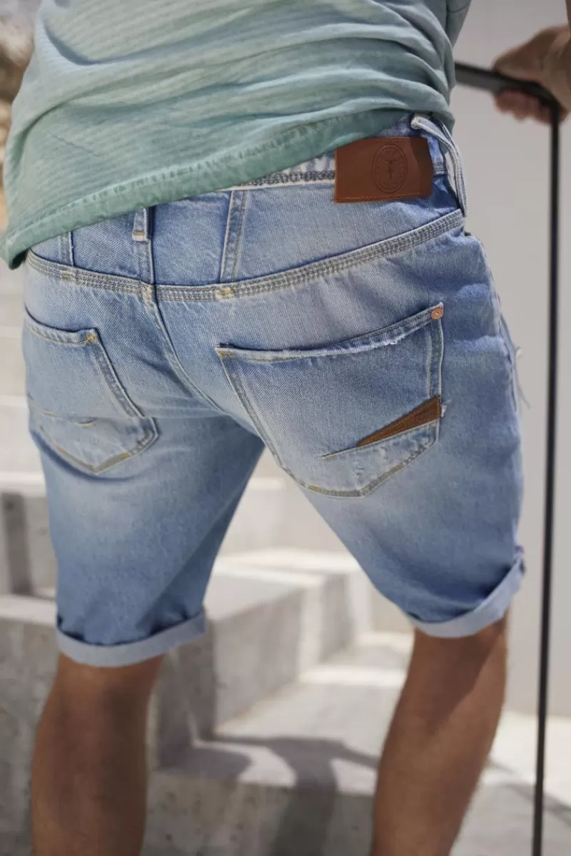 Le Temps des Cerises Bermudas-Bermuda Laredo En Jeans Bleu Clair Delave Destroy Blue