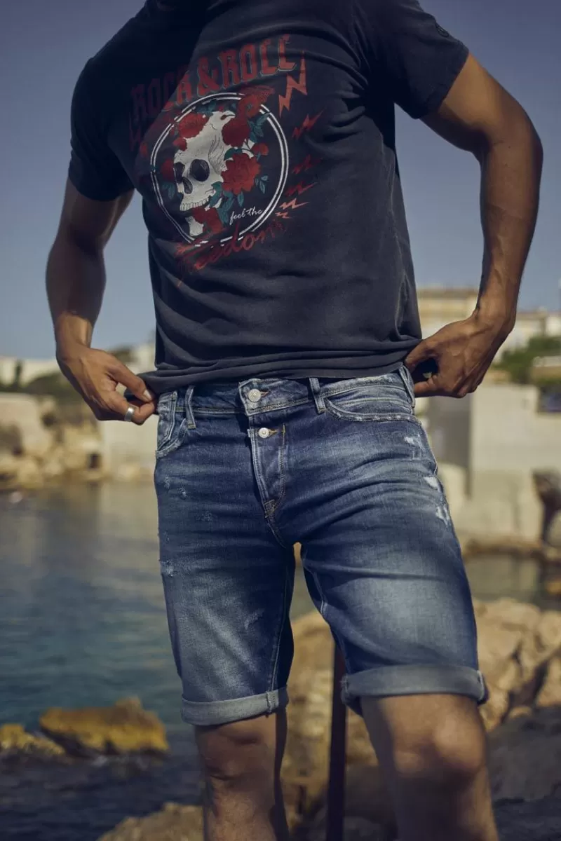 Le Temps des Cerises Bermudas-Bermuda Laredo En Jeans Bleu Fonce Destroy Blue