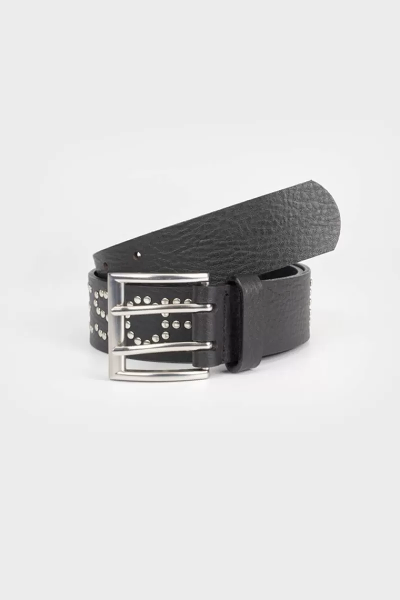 Le Temps des Cerises Ceintures-Ceinture First En Cuir Noir Black-Silver