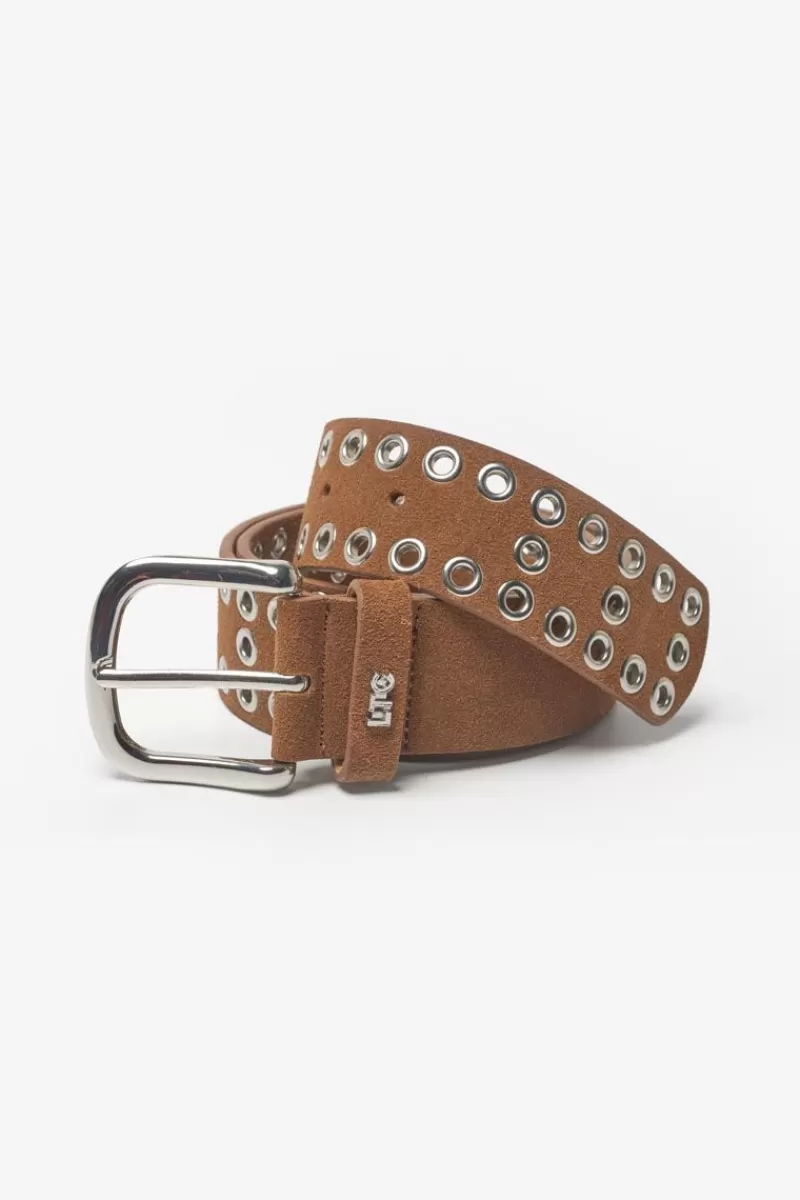 Le Temps des Cerises Ceintures-Ceinture Lucia En Cuir Velours Cognac