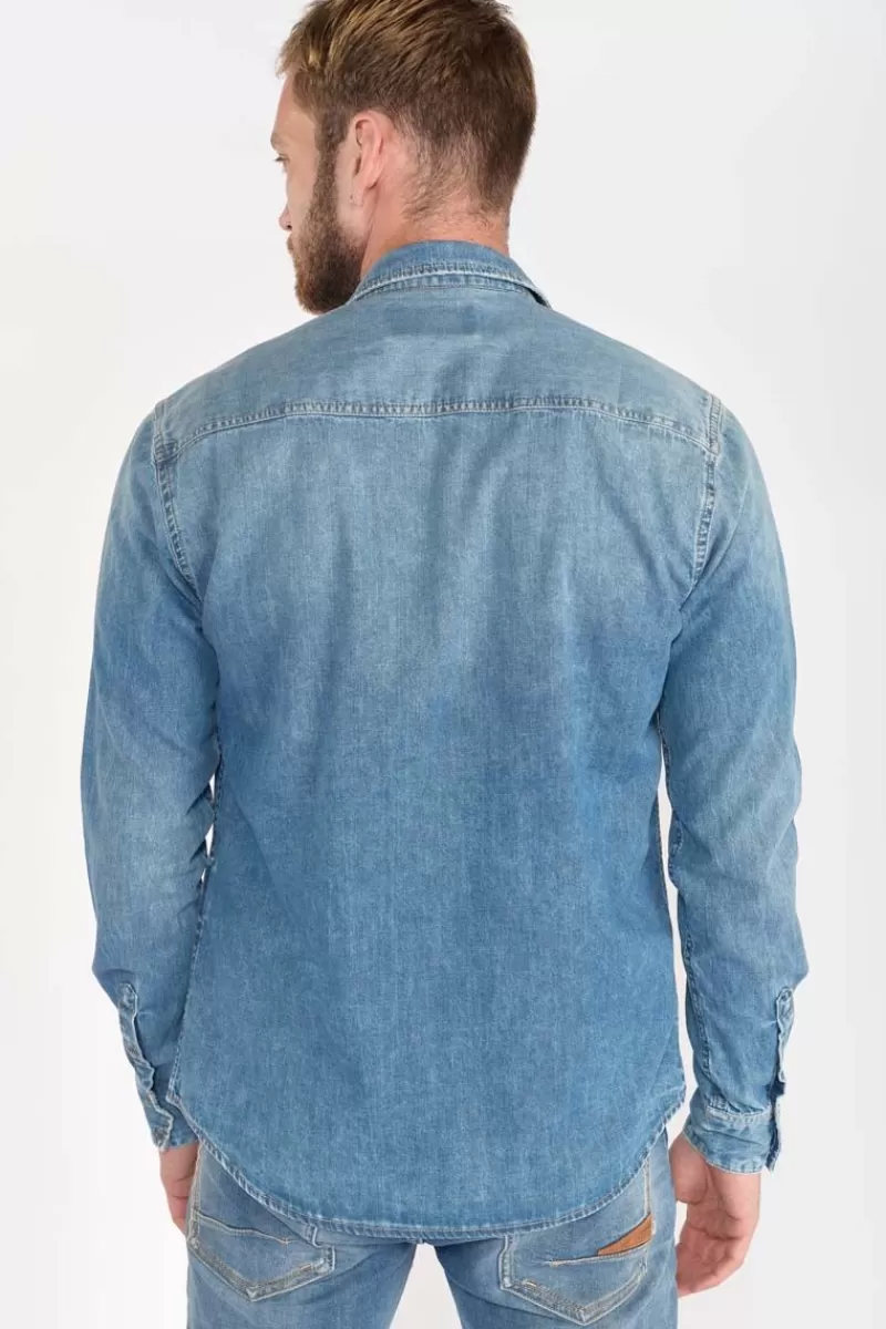 Le Temps des Cerises Chemises Et Vestes-Chemise Juanito En Jeans Bleu Delave Blue