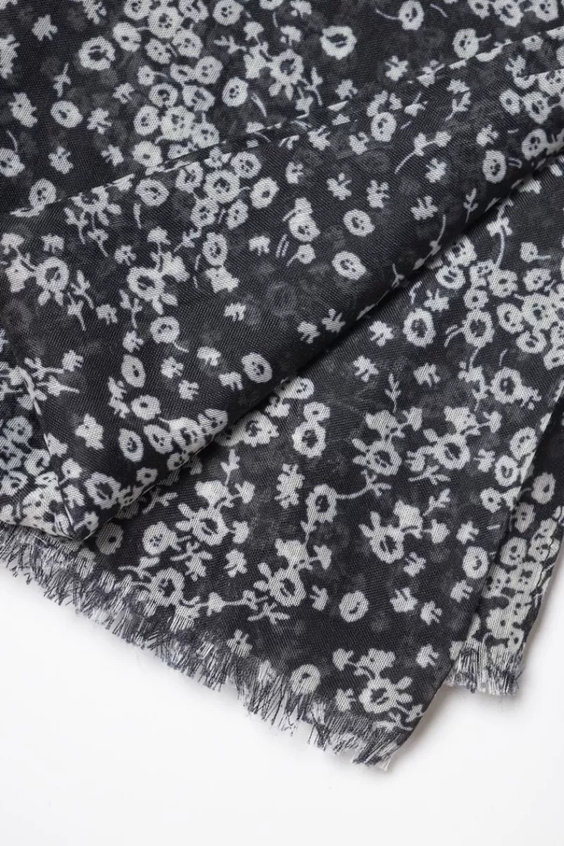 Le Temps des Cerises Écharpes & Foulards-Foulard Jadida A Motif Fleuri Noir Et Blanc Black Flower