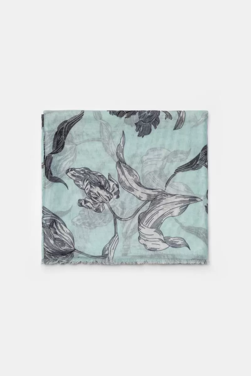 Le Temps des Cerises Écharpes & Foulards-Foulard Myriam A Motif Fleuri Vert D'Eau Icy