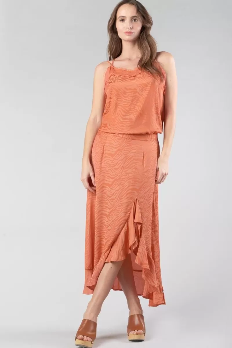 Le Temps des Cerises Shorts & Jupes-Jupe Longue Gino En Jacquard Zebre Orange Corail Coral Rose