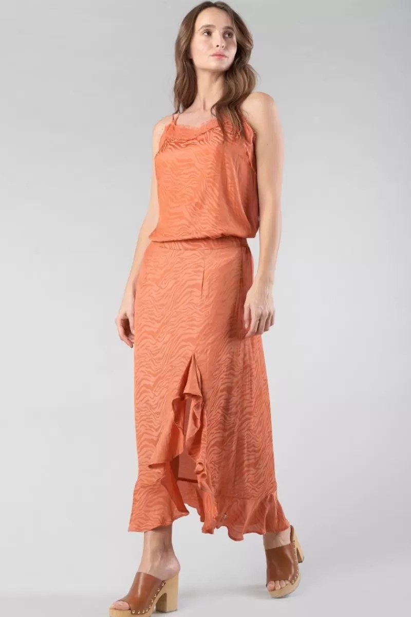 Le Temps des Cerises Shorts & Jupes-Jupe Longue Gino En Jacquard Zebre Orange Corail Coral Rose