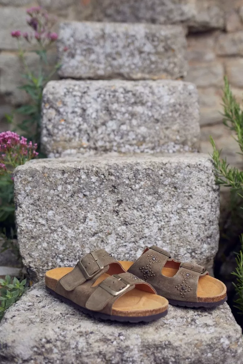 Le Temps des Cerises Chaussures-Mules Cloutees Naomie Kaki Khaki