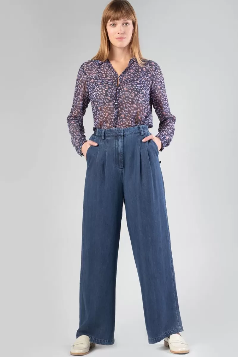 Le Temps des Cerises Pantalons & Chinos-Pantalon Fluide Jane En Tencel Bleu Denim Stone