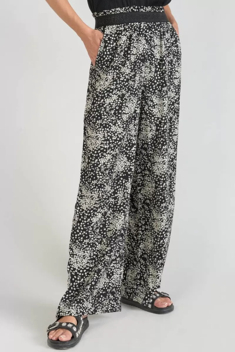 Le Temps des Cerises Pantalons & Chinos-Pantalon Fluide Luisa A Motif Fleuri Noir Et Blanc Black Flower