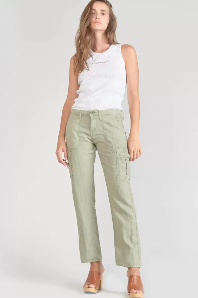 Le Temps des Cerises Pantalons & Chinos-Pantalon Louisa En Lin Vert Amande Sea Spray