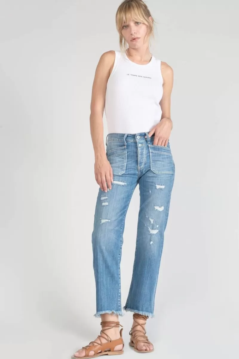Le Temps des Cerises Coupe Regular-Pricilia Taille Haute 7/8Eme Jeans Destroy Bleu N°4 Blue