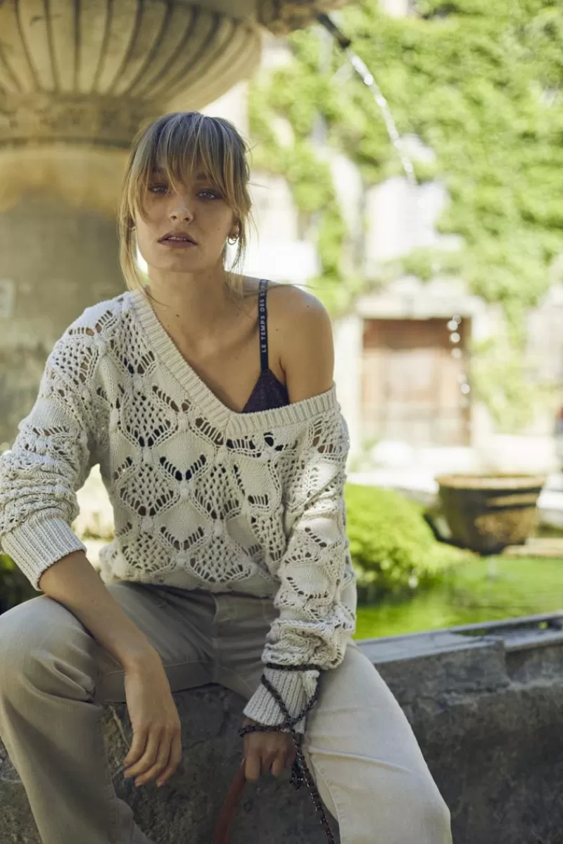 Le Temps des Cerises Pulls & Sweats & Cardigans-Pull Poots Ajoure Sable Sand