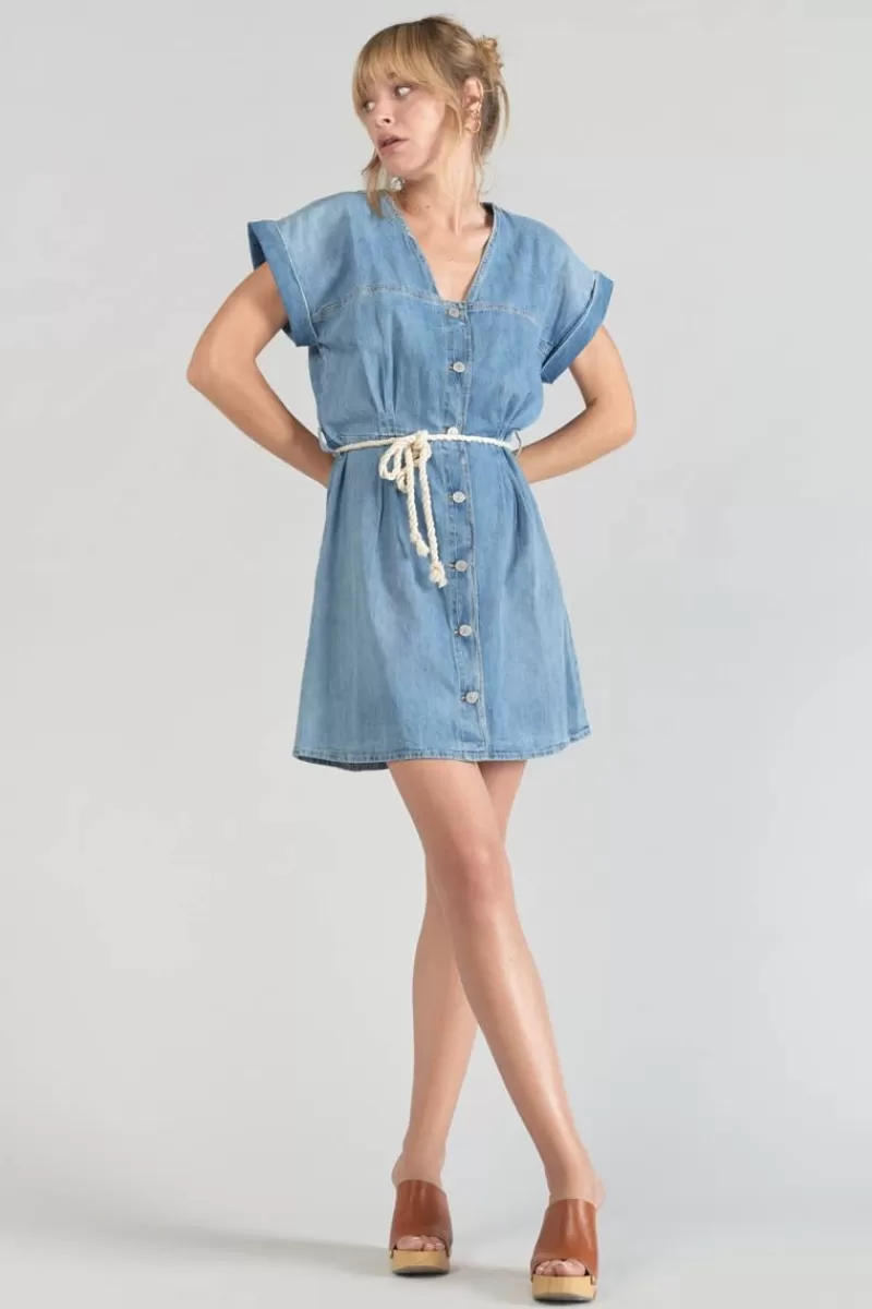 Le Temps des Cerises Robes-Robe Eourres En Jeans Bleu Blue