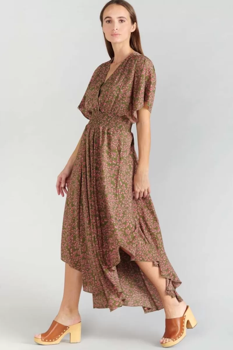 Le Temps des Cerises Robes-Robe Longue Yaka Kaki A Motif Fleuri Khaki Flowers