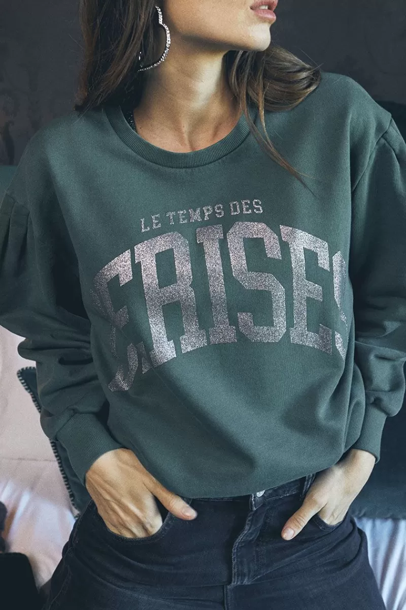 Le Temps des Cerises Pulls & Sweats & Cardigans-Sweat Moa Vert Bouteille Imprime Green Bottle