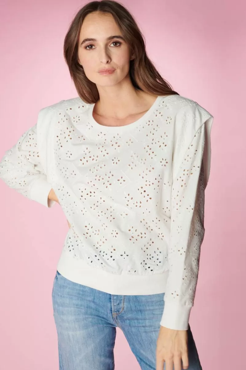 Le Temps des Cerises Pulls & Sweats & Cardigans-Sweat Plume Ajoure Blanc Ice Cream