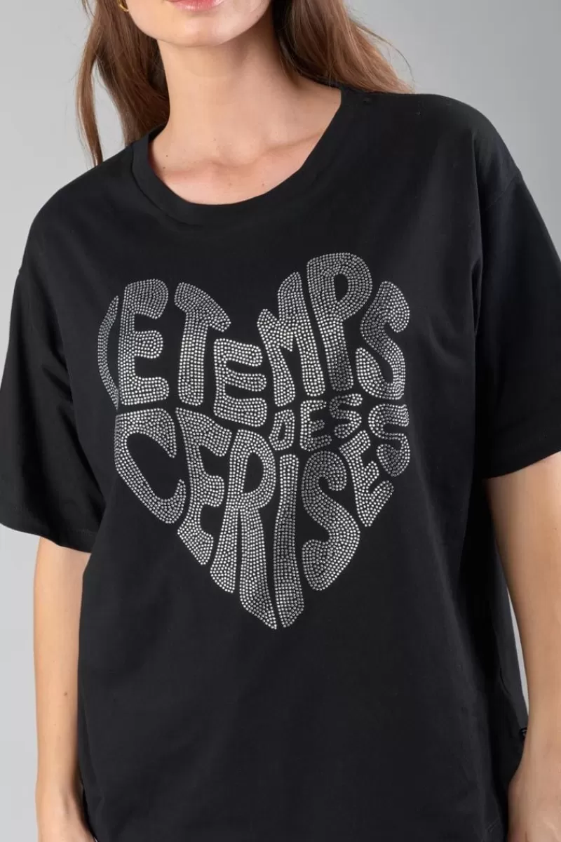 Le Temps des Cerises T-Shirts & Débardeurs-T-Shirt Oraya Noir A Strass Black